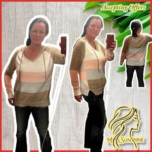 Summer sweater - Sz L - knit hole hoodie - pink brown white